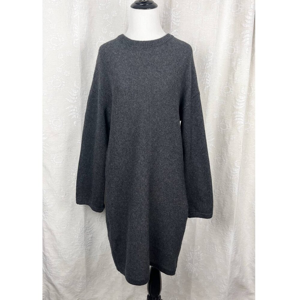 Oak + Fort split sleeve sweater dress dark gray cotton blend knit pullover